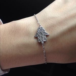 REAL SILVER HAMSA HAND BRACELET! CUBIC ZIRCONIA